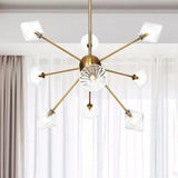 Modernist Clear/Amber Glass Diamond Chandelier With Sputnik Design - 9 Bulbs Led Pendant Lamp In