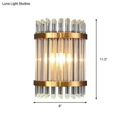 Modernist Clear Crystal 1-Light Wall Mounted Lamp With Gold Finish For Living Room