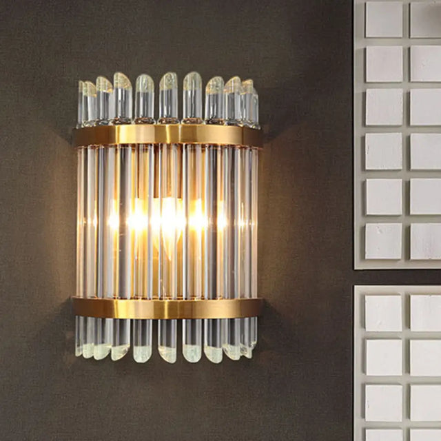 Modernist Clear Crystal 1-Light Wall Mounted Lamp With Gold Finish For Living Room