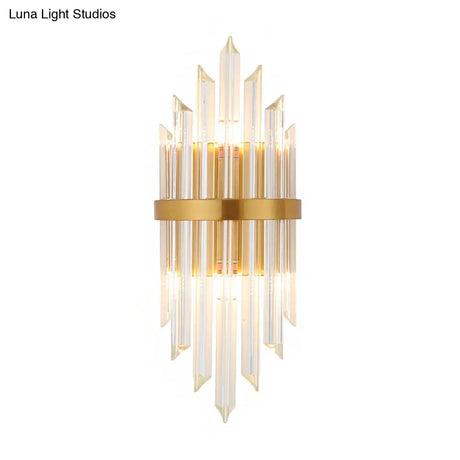 Modernist Clear Crystal Prism Wall Sconce With 2 Lights - Brass Finish