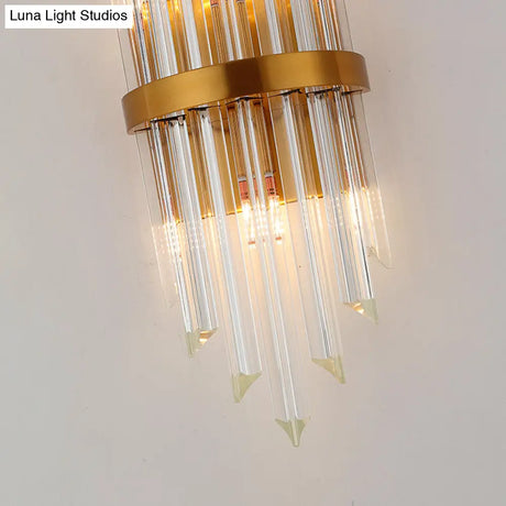 Modernist Clear Crystal Prism Wall Sconce With 2 Lights - Brass Finish