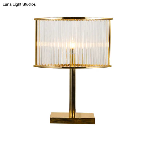Modernist Clear Crystal Table Light With Gold Metal Pedestal