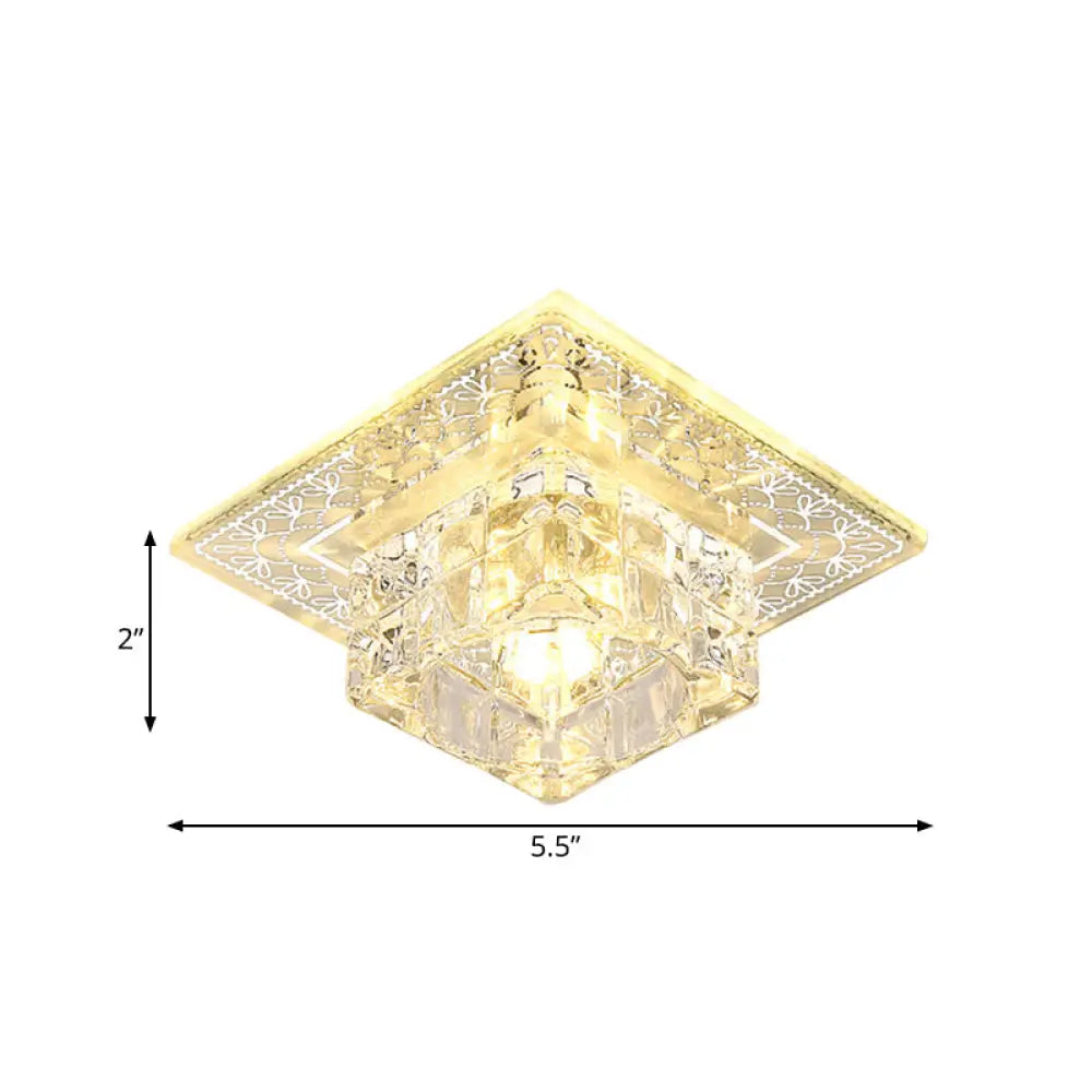 Modernist Crystal Block Flushmount Ceiling Light With Led - White/Warm
