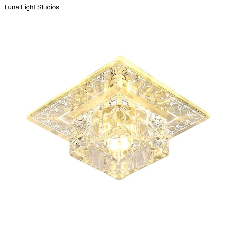 Modernist Crystal Block Flushmount Ceiling Light With Led - White/Warm