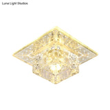 Modernist Crystal Block Flushmount Ceiling Light With Led - White/Warm