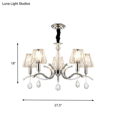 Modernist Crystal Chandelier Pendant Lamp - Silver Finish 5/6 Bulbs