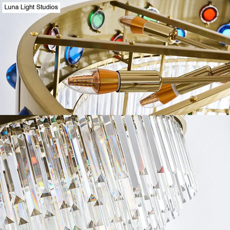 Modernist Crystal Chandelier With Gem Decoration - 8 Heads Gold Finish