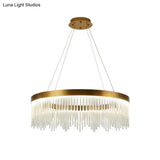 Modernist Crystal Led Brass Pendant Light - Tube Hanging Chandelier Warm/White 16’/23.5’/31.5’ Wide