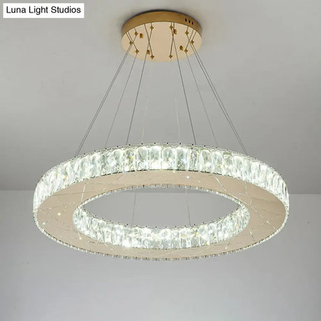 Modernist Crystal Led Chandelier - Circular Hanging Light Fixture For The Bedroom