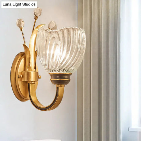 Modernist Crystal Shade Brass Wall Sconce For Living Room - 1/2-Light Bowl Lighting