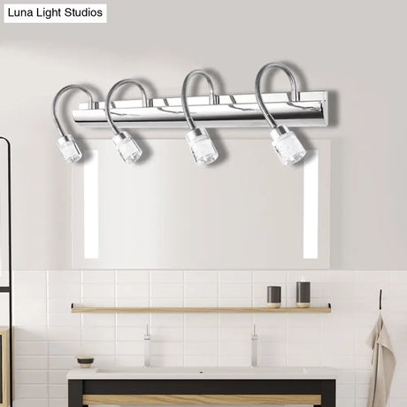 Modernist Crystal Vanity Wall Sconce With Gooseneck Arm - Clear Cylinder Shape 3 Lights 12.5/18 W