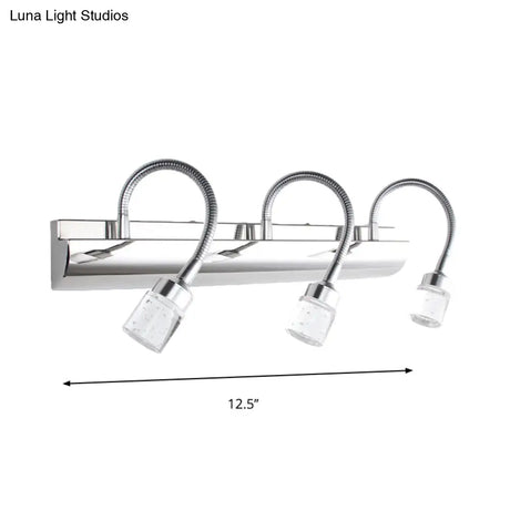 Modernist Crystal Vanity Wall Sconce With Gooseneck Arm - Clear Cylinder Shape 3 Lights 12.5/18 W