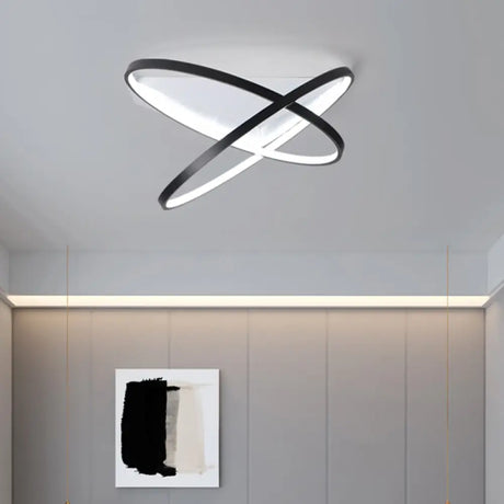 Modernist Dual Rings Led Flush Mount Ceiling Lamp In Black 16.5’/20.5’ W / 16.5’