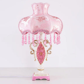 Modernist Fabric Domed Desk Light: 1 Light Pink/Blue Table Lamp With Fringe & Vase Base Pink