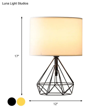 Modernist Fabric Drum Desk Light - Geometric 1-Head Table Lamp In Black/Gold Base For Study Room