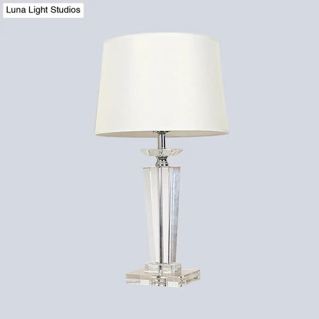 Modernist Fabric Nightstand Lamp - Barrel Crystal Task Light 1 Bulb 21/23.5 Long White