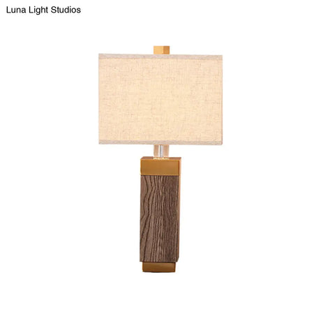 Modernist Flaxen Task Lamp With Fabric Shade - 1 Bulb Rectangular Nightstand Light