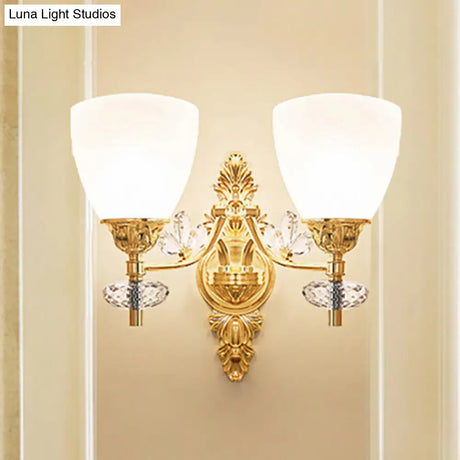 Modernist Glass Cone Wall Mount Light With Crystal Accent - Gold Finish