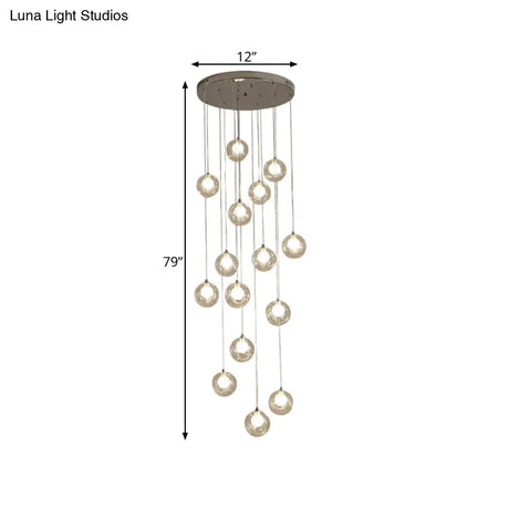 Modernist Glass Pendant Light With 16 Clear Dimpled Balls In White