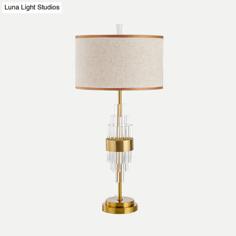 Modernist Gold Desk Lamp: Straight-Sided Shade Small 1-Head Table Light With Fabric