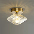 Modernist Gold Diamond Bedroom Semi Flush Mount Ceiling Light With Clear Prismatic Glass