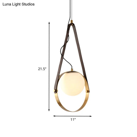 Modernist Gold Finish Ring Suspension Light - 1-Bulb Metal Ceiling Lamp With Belt Detail