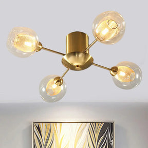 Modernist Gold Led Semi Flush Mount Ceiling Lamp With Clear Ribbed Glass Shade - 4/6 Lights 4 /