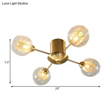 Modernist Gold Led Semi Flush Mount Ceiling Lamp With Clear Ribbed Glass Shade - 4/6 Lights
