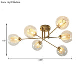 Modernist Gold Led Semi Flush Mount Ceiling Lamp With Clear Ribbed Glass Shade - 4/6 Lights