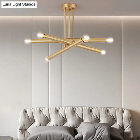 Modernist Gold Metal Bedroom Pendant Chandelier with Multiple Lights Ceiling Hung Light Fixture Gold