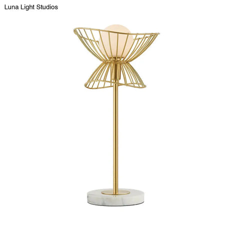Modernist Gold Metal Nightstand Lamp For Study Room - Globe Table Light 1 Bulb