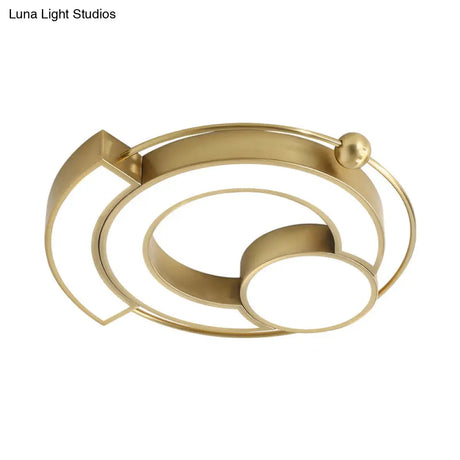 Modernist Gold Metallic Led Flush Mount Light With Warm/White Illumination