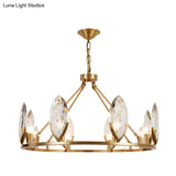 Modernist Gold Ring Chandelier With Crystal Shades - 6/8 Bulbs Hanging Light Kit For Living Room