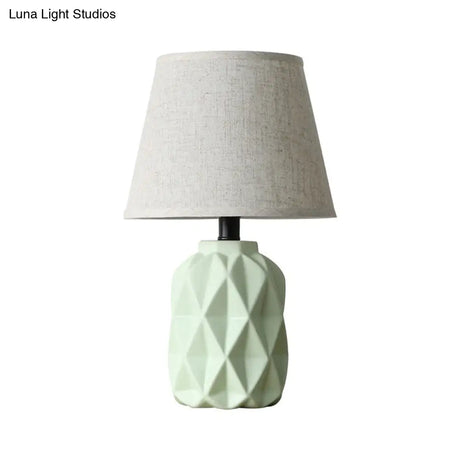 Modernist Grey Flare Desk Lamp With Urn Green Ceramic Base - 1 Bulb Fabric Night Table Light