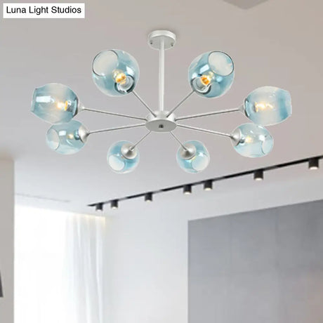 Modernist Hanging Chandelier - Black/Chrome Sputnik Suspension Pendant With Blue/Amber Glass Shade