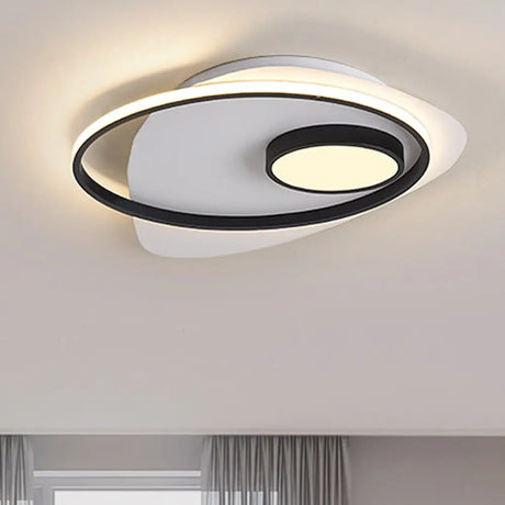 Modernist Led Acrylic Oval Flush Mount Light - Black/White Ceiling Lamp Fixture 18’/21.5’/27’
