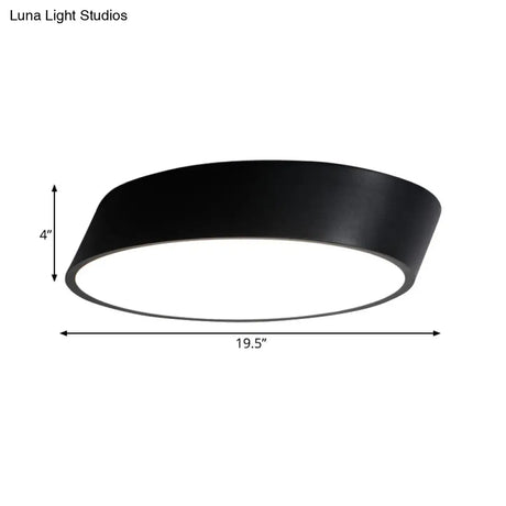 Modernist Led Bedroom Flush Mount Light In White/Black Inclined Elliptical Design 10’/16’/19.5’ Wide