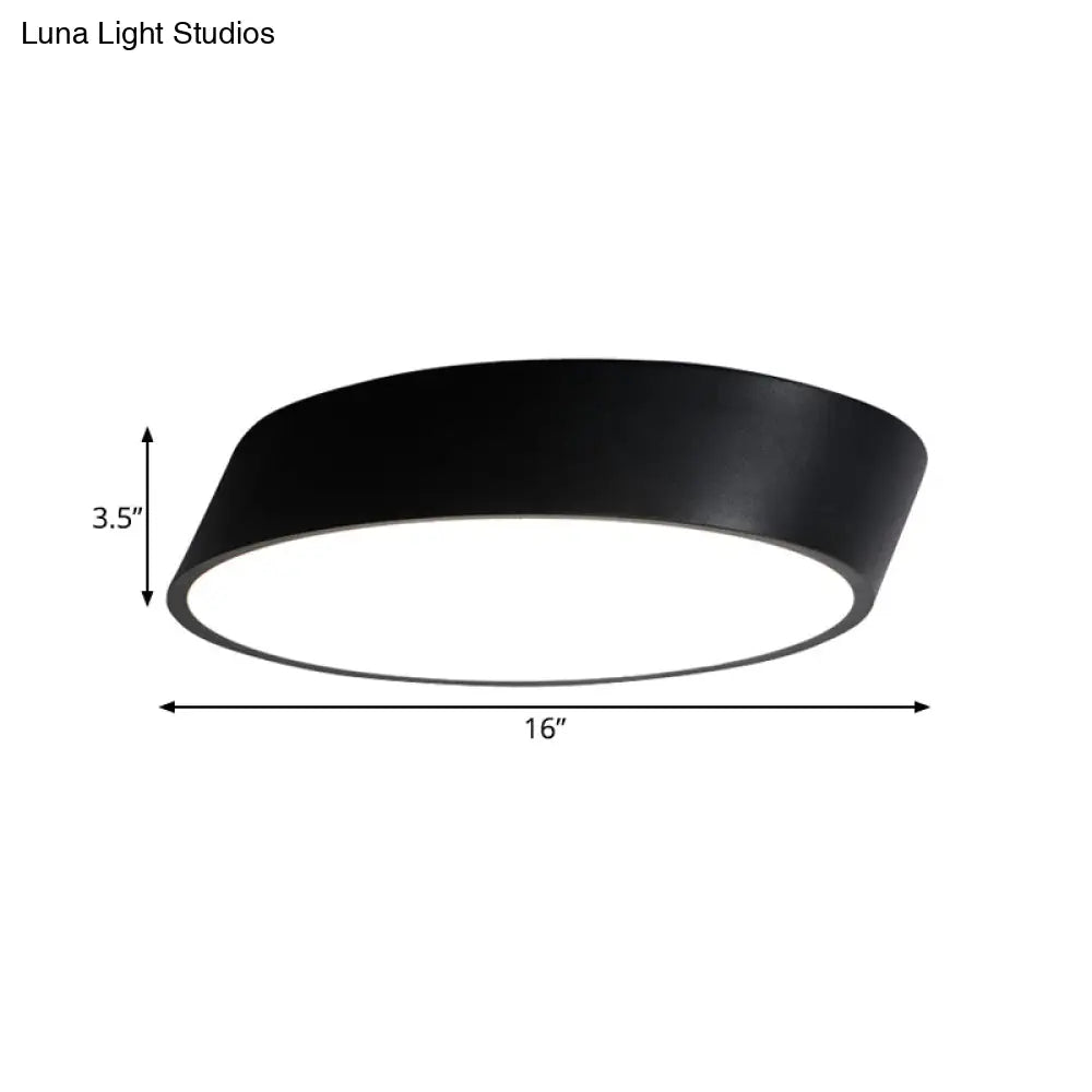 Modernist Led Bedroom Flush Mount Light In White/Black Inclined Elliptical Design 10’/16’/19.5’ Wide