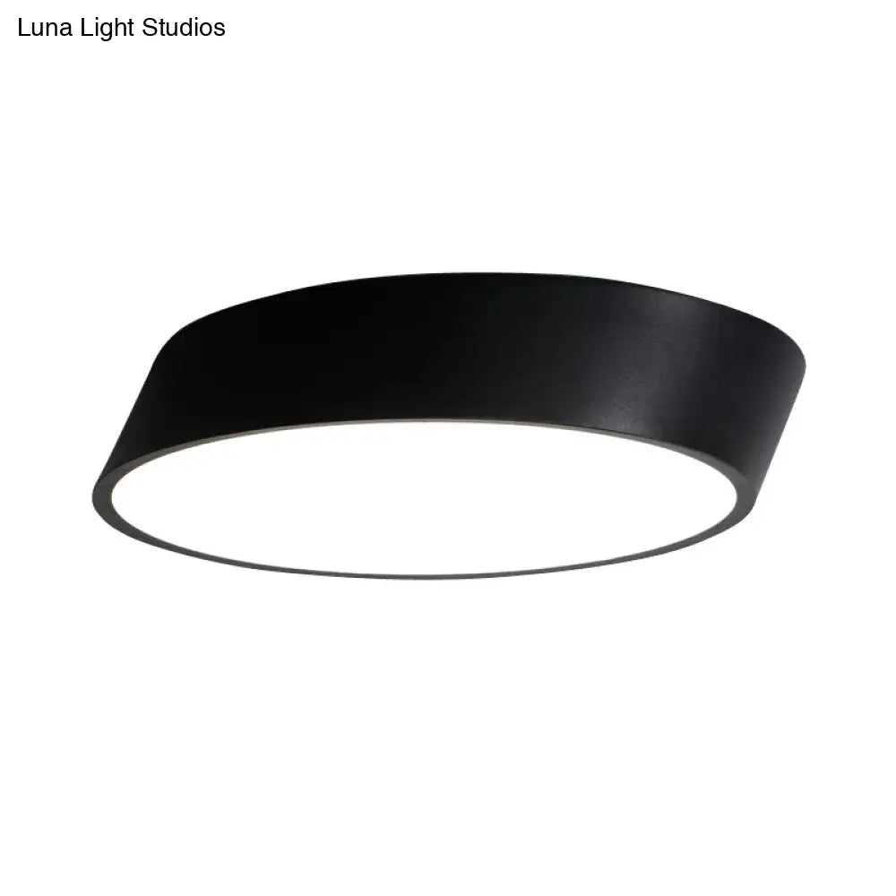 Modernist Led Bedroom Flush Mount Light In White/Black Inclined Elliptical Design 10’/16’/19.5’ Wide