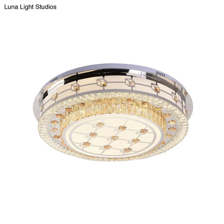 Modernist Led Chrome Crystal Flush Mount Ceiling Light For Living Room - 23.5’/31.5’ Diameter