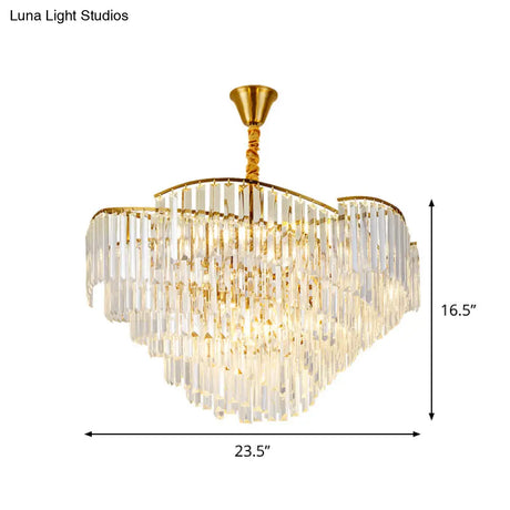 Modernist Led Crystal Block Brass Chandelier: 5-Head Spiral Ceiling Suspension Lamp