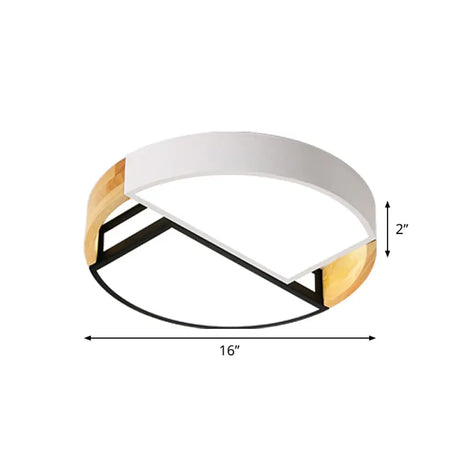 Modernist Led Flush Mount Light Fixture With Splicing Drums In White/Black/Wood 16/19.5 Dia
