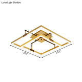 Modernist Led Metallic Flush Mount Lamp: Gold 2 - Square Semi Light In Warm/White - 19.5’/23.5’