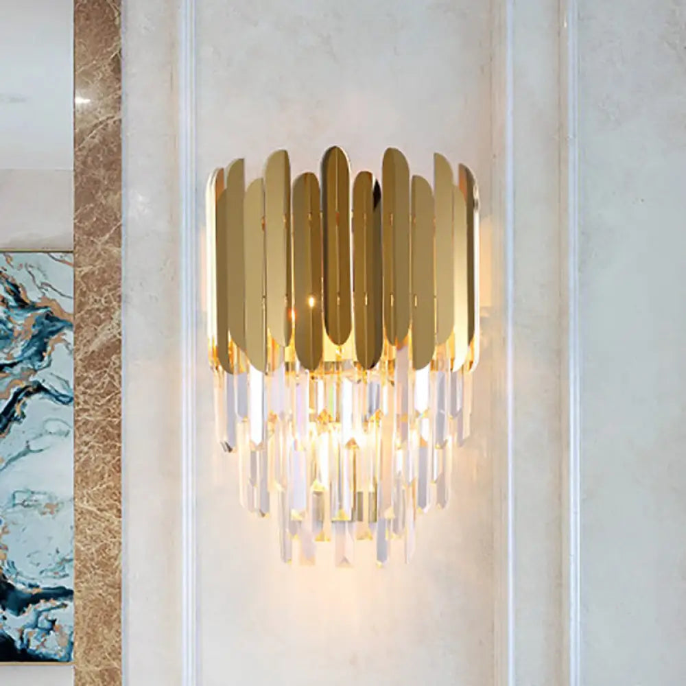 Modernist Metal And Crystal Bedside Wall Lamp With 1 Brass Light