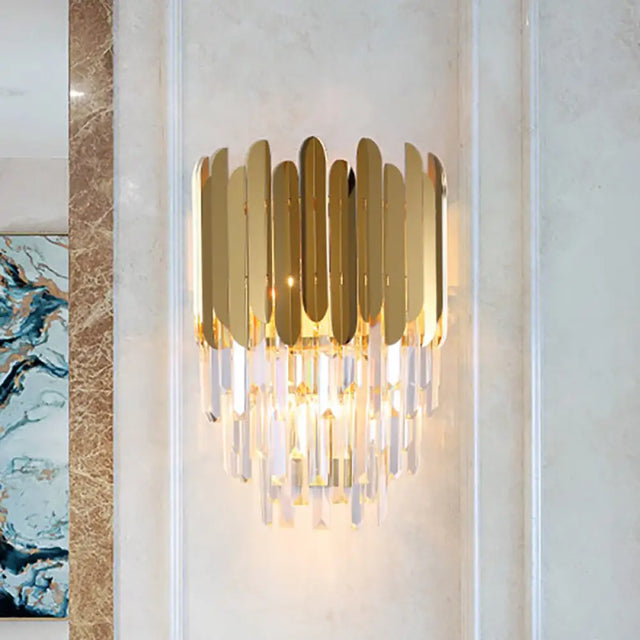 Modernist Metal And Crystal Bedside Wall Lamp With 1 Brass Light