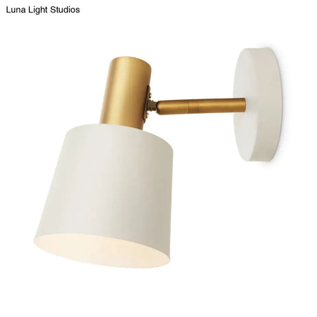 Modernist Metal Drum Sconce - 1-Light Wall Mounted Lamp In White/Green For Bedroom