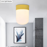 Modernist Metal & Frosted Glass Flush Mount Light - Pink/Gray Ceiling Lighting