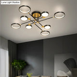 Modernist Metal Ring Chandelier Pendant Light With Hanging Cord - Perfect For Living Room