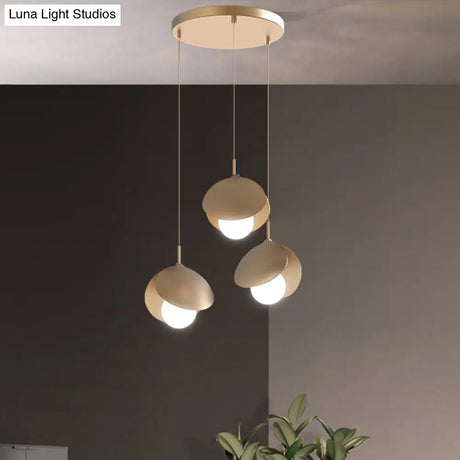Modernist Metal Shell Pendant Light With 3 Gold Led Lights - Ceiling Suspension Lamp