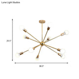 Modernist Metal Starburst Chandelier Light - 26’’/38.5’’ Wide Gold 6/10/12 Lights Hanging